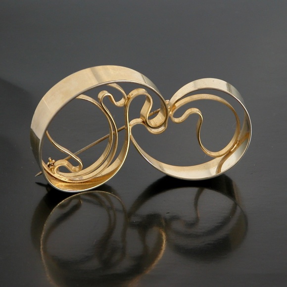Retro Modernist Artsy Gold Tone Pin Brooch Space Age Spiral - Picture 1 of 4